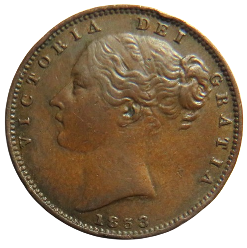 1853 Queen Victoria Young Head Farthing Coin - Great Britain