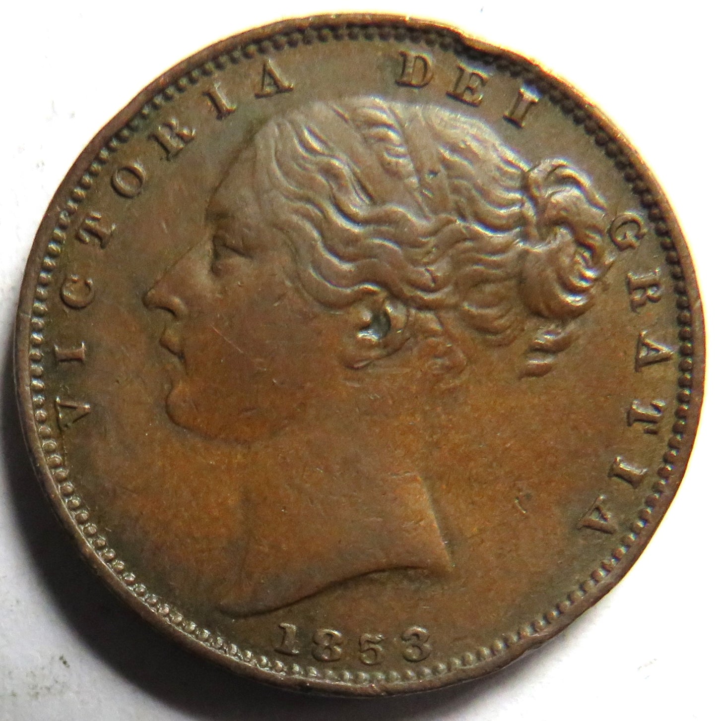 1853 Queen Victoria Young Head Farthing Coin - Great Britain
