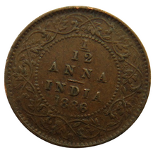 Load image into Gallery viewer, 1886 Queen Victoria India 1/12th Anna Coin
