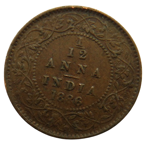 1886 Queen Victoria India 1/12th Anna Coin