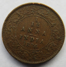 Load image into Gallery viewer, 1886 Queen Victoria India 1/12th Anna Coin
