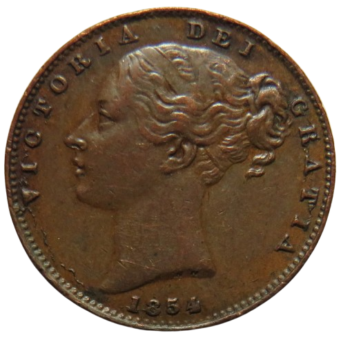 1854 Queen Victoria Young Head Farthing Coin - Great Britain