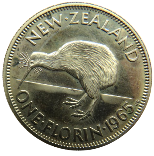 1965 New Zealand Prooflike One Florin Coin