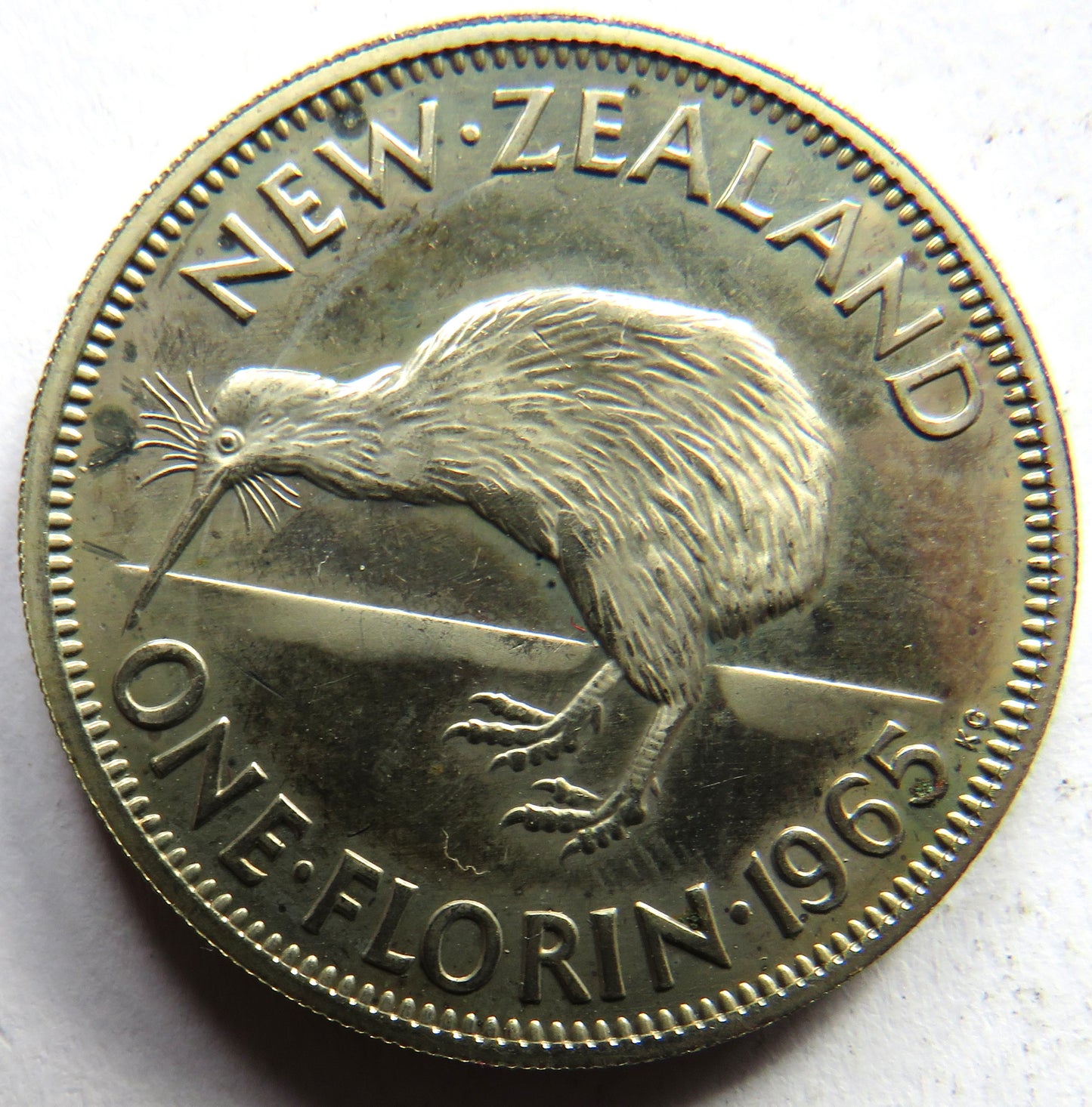 1965 New Zealand Prooflike One Florin Coin