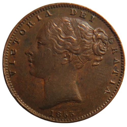1855 Queen Victoria Young Head Farthing Coin - Great Britain