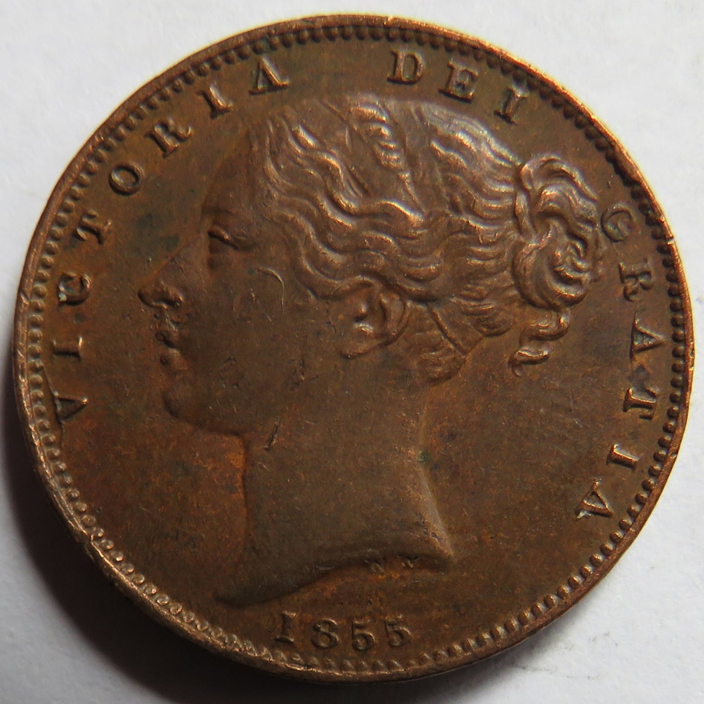 1855 Queen Victoria Young Head Farthing Coin - Great Britain