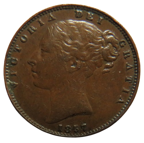1857 Queen Victoria Young Head Farthing Coin - Great Britain