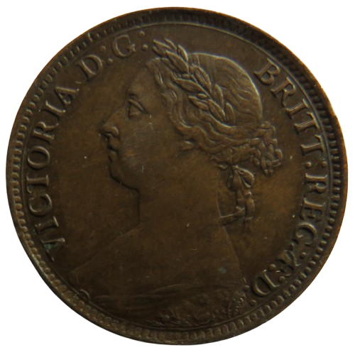 1885 Queen Victoria Bun Head Farthing Coin - Great Britain