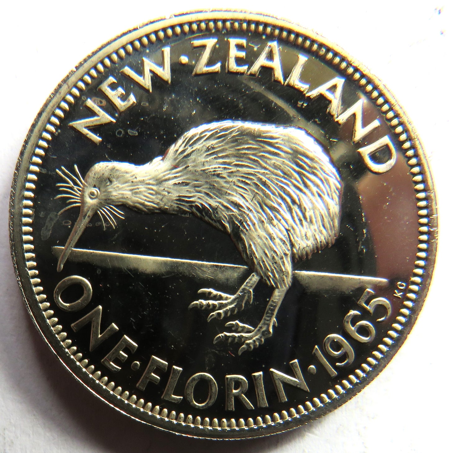 1965 New Zealand Prooflike One Florin Coin