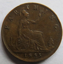 Load image into Gallery viewer, 1885 Queen Victoria Bun Head Farthing Coin - Great Britain
