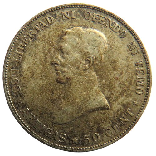 1917 Uruguay Silver 50 Centimos Coin