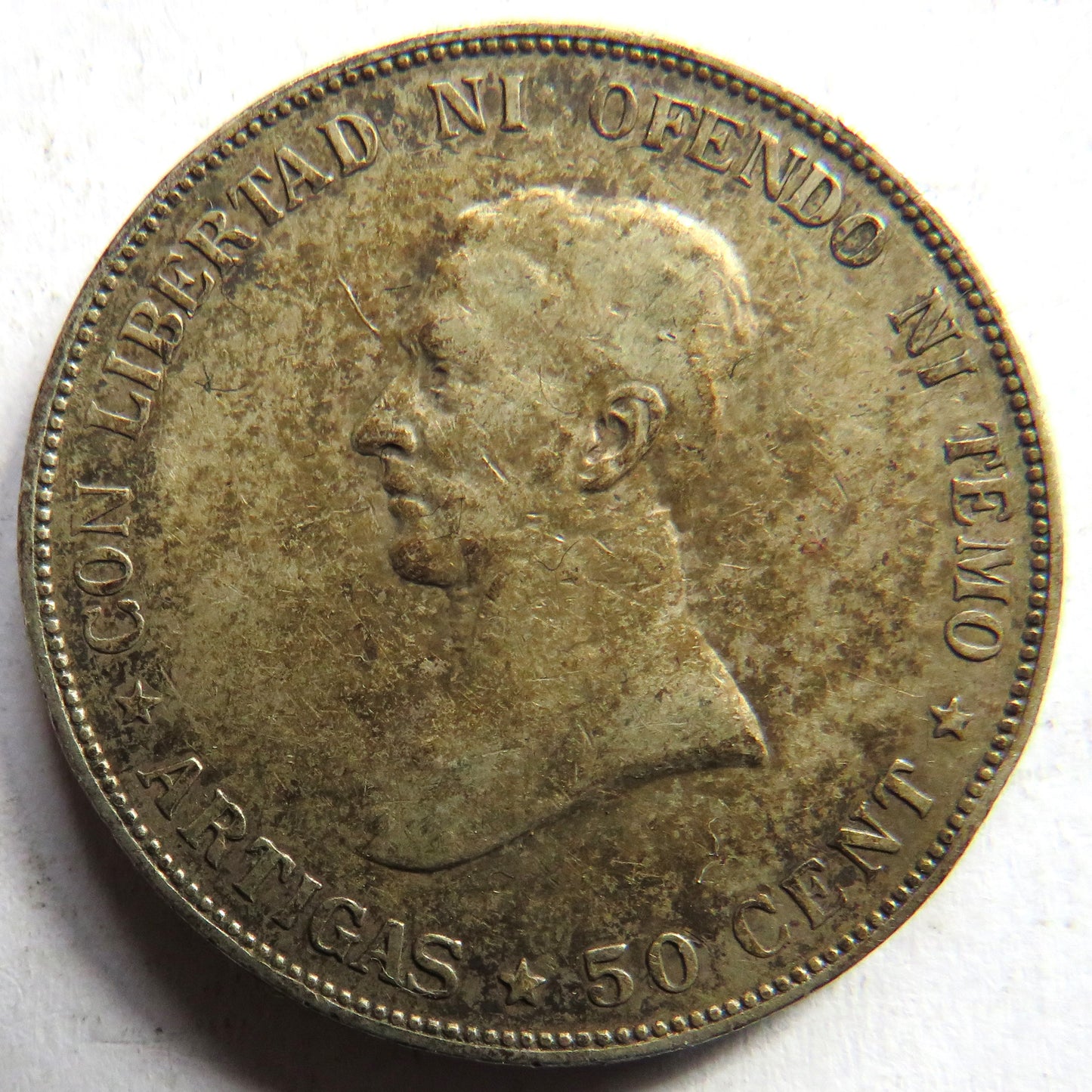 1917 Uruguay Silver 50 Centimos Coin