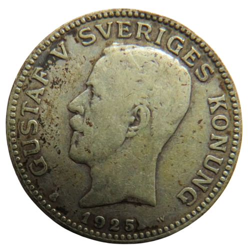 1925 Sweden Silver One Krona Coin
