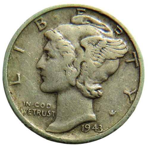 1943 USA Silver Mercury One Dime Coin