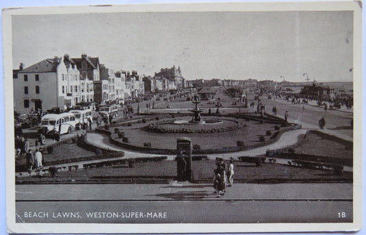 Vintage Postcard of the Beach Lawns, Weston-Super-Mare, 1950