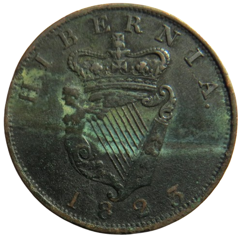 1823 King George IV Ireland Hibernia One Penny Coin