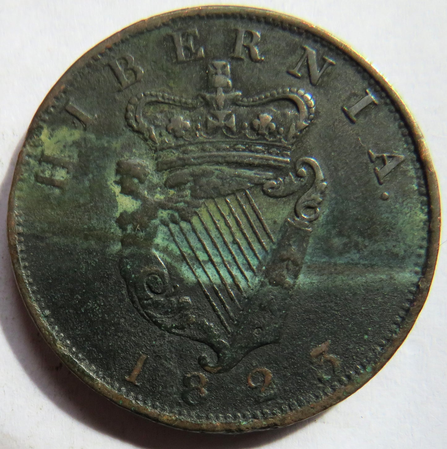 1823 King George IV Ireland Hibernia One Penny Coin