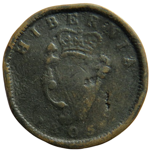 1805 King George III Ireland Hibernia One Penny Coin