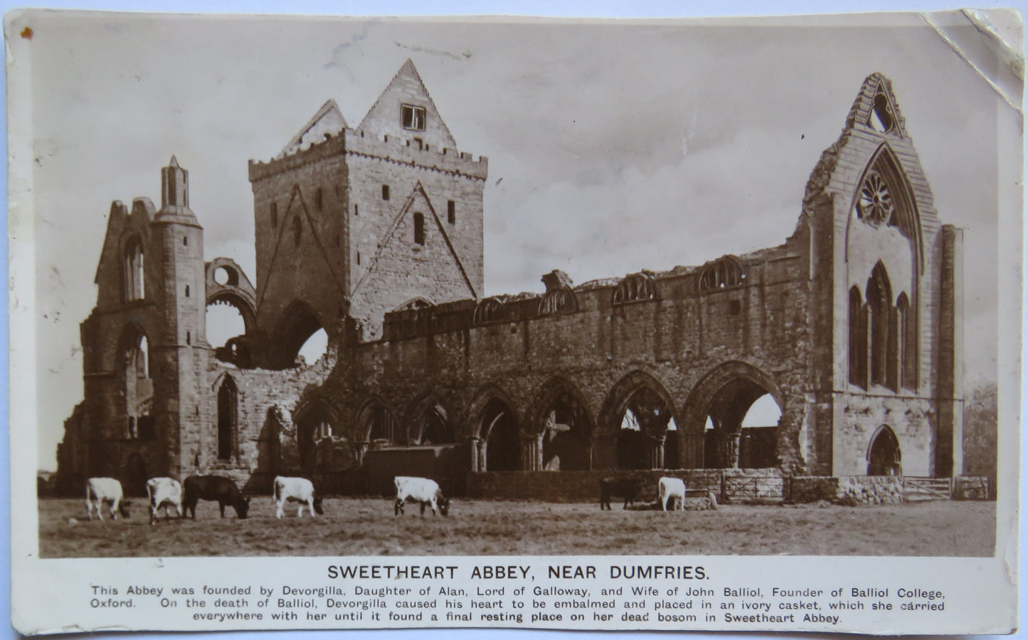 Vintage Postcard of Sweetheart Abbey, Near Dumfries, 1944
