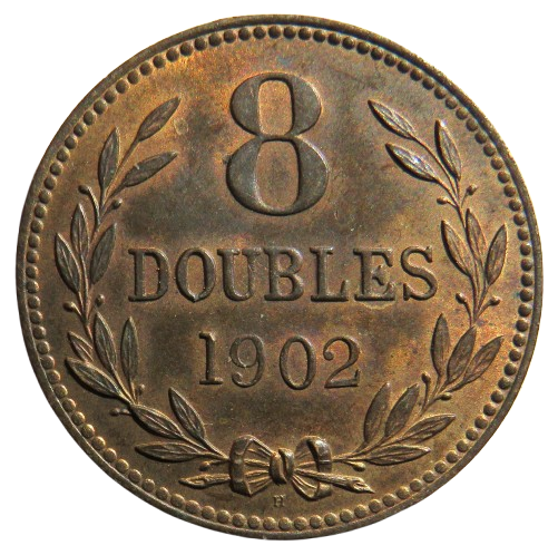 1902-H Guernsey 8 Doubles Coin In High Grade