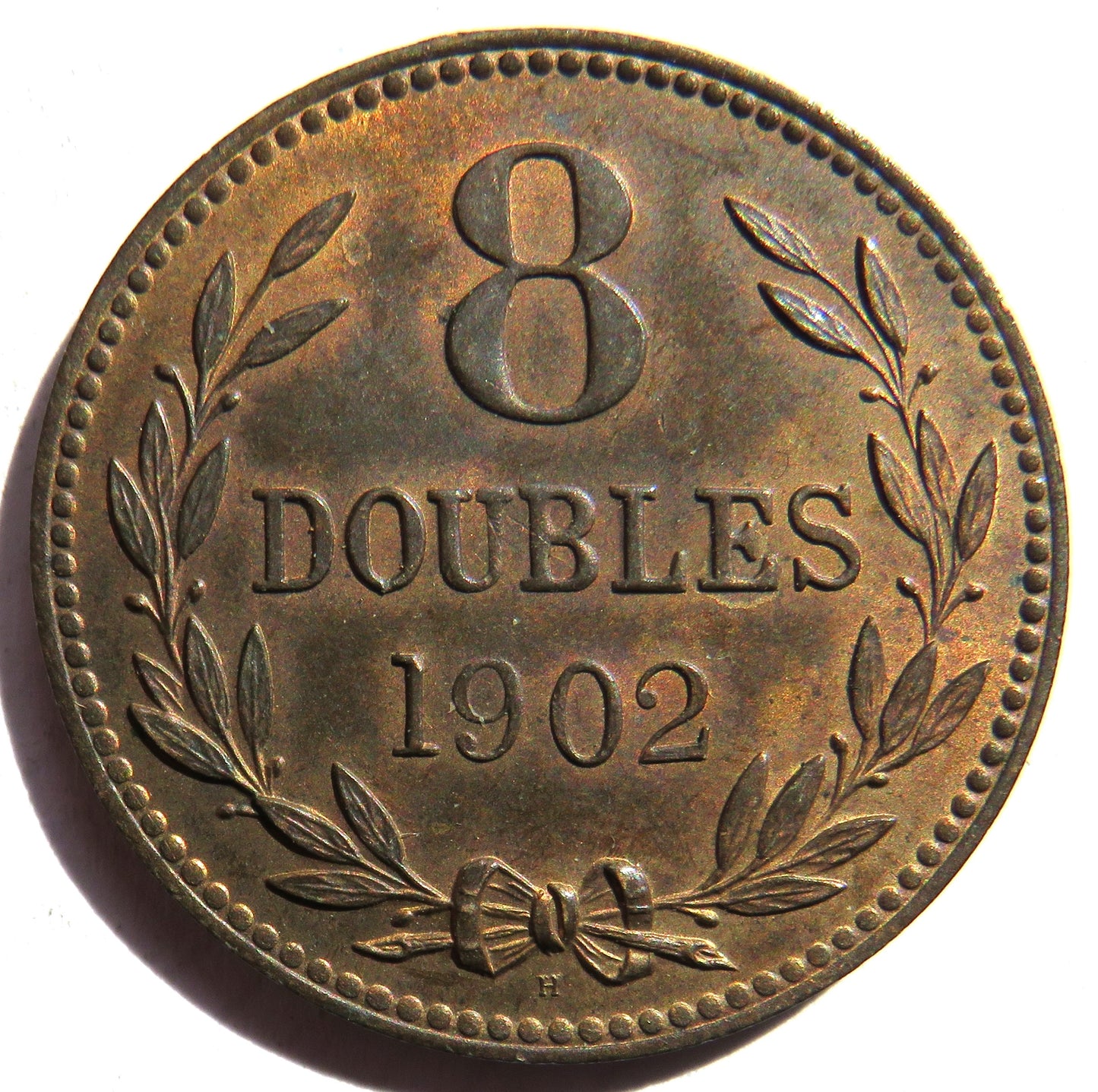 1902-H Guernsey 8 Doubles Coin In High Grade