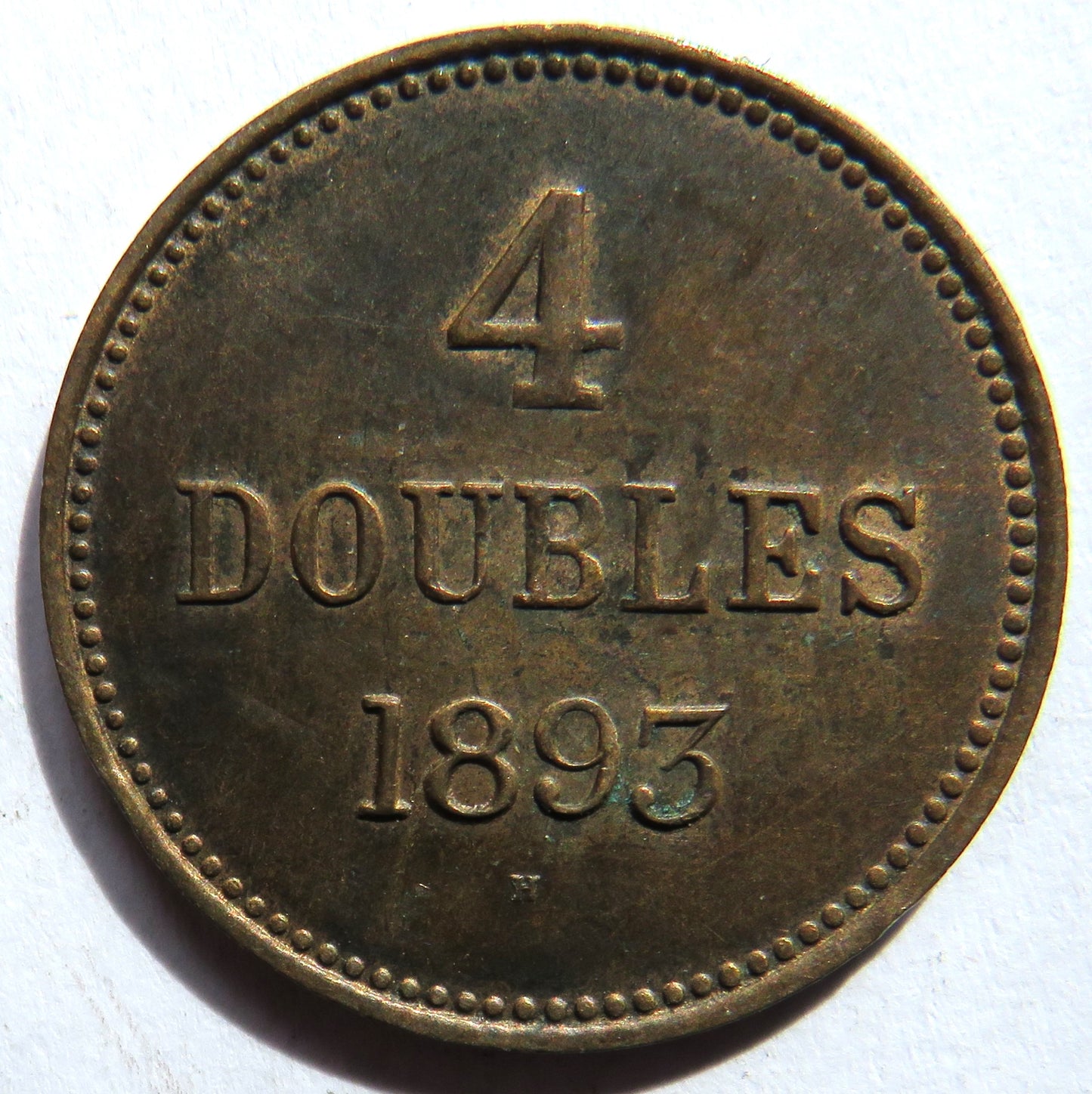 1893-H Guernsey 4 Doubles Coin In Higher Grade