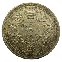 Load image into Gallery viewer, 1943 King George VI India Silver 1/2 Rupee Coin
