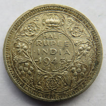 Load image into Gallery viewer, 1943 King George VI India Silver 1/2 Rupee Coin
