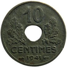 Load image into Gallery viewer, 1941 France 10 Centimes Coin
