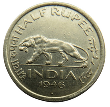 Load image into Gallery viewer, 1946 King George VI India 1/2 Rupee Coin
