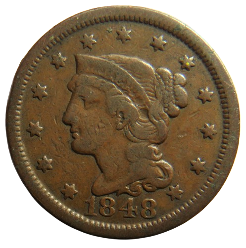 1848 United States of America Braided Hair Large Cent Coin