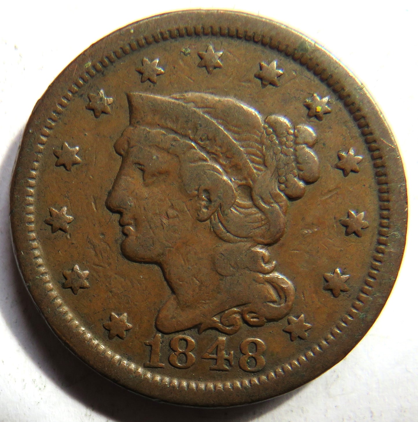 1848 United States of America Braided Hair Large Cent Coin