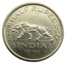 Load image into Gallery viewer, 1946 King George VI India 1/2 Rupee Coin
