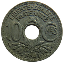 Load image into Gallery viewer, 1941 France 10 Centimes Coin
