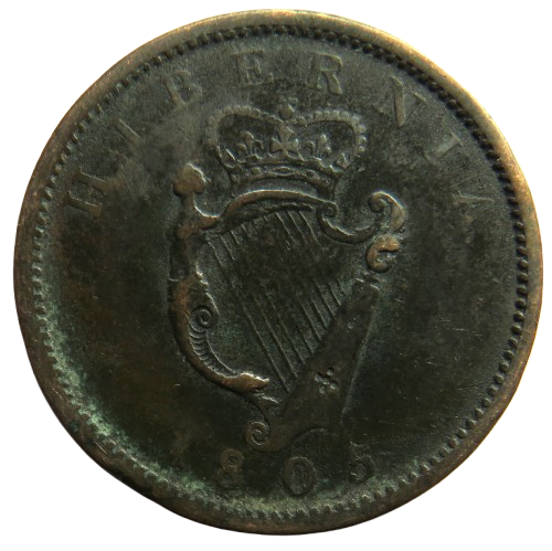 1805 King George III Ireland Hibernia One Penny Coin