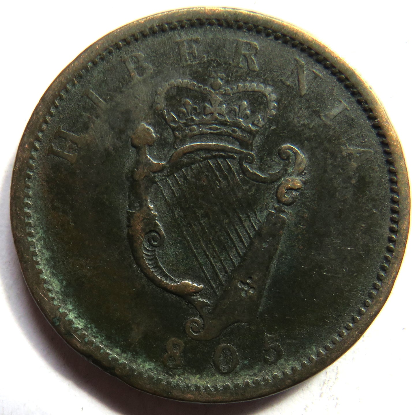 1805 King George III Ireland Hibernia One Penny Coin