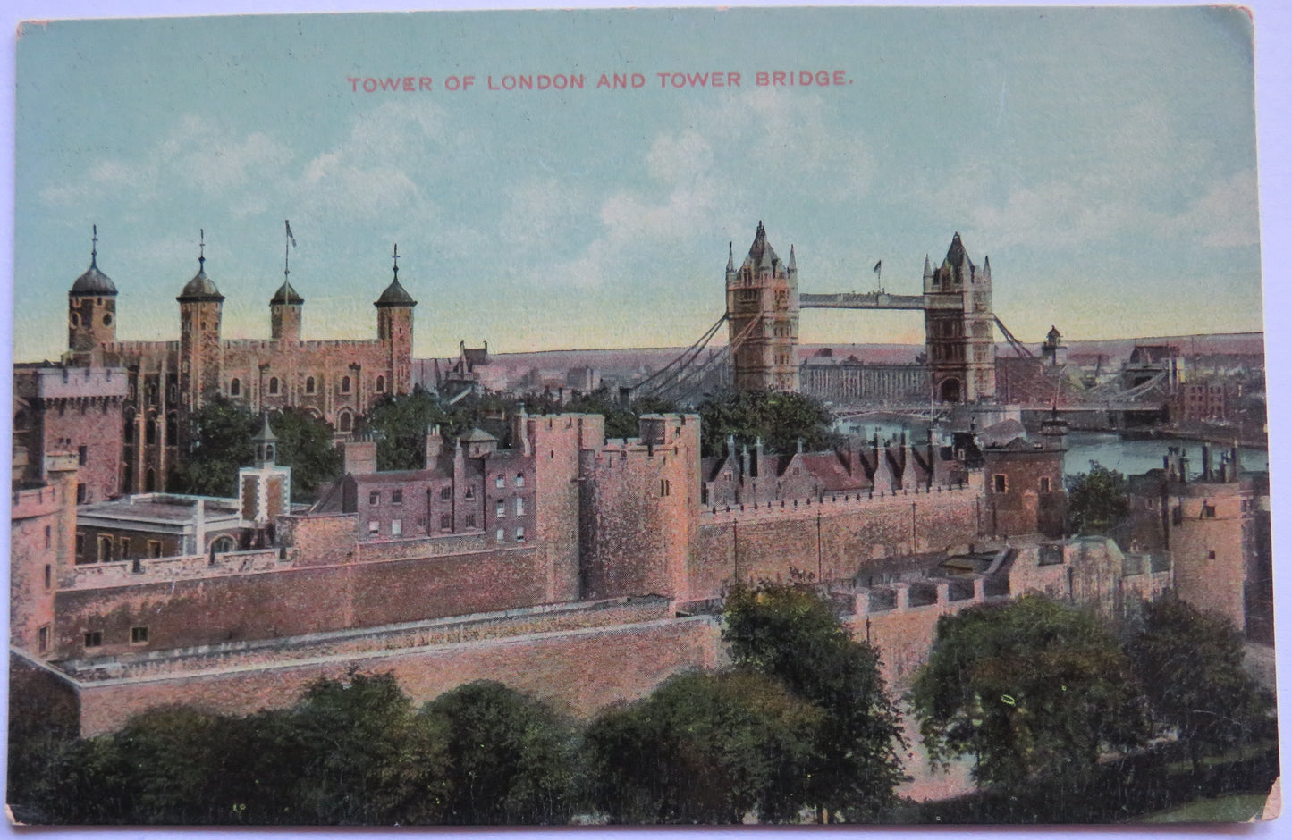 Vintage Postcard of Tower of London and Tower Bridge
