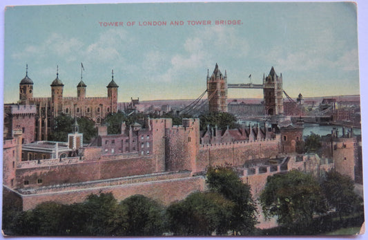 Vintage Postcard of Tower of London and Tower Bridge