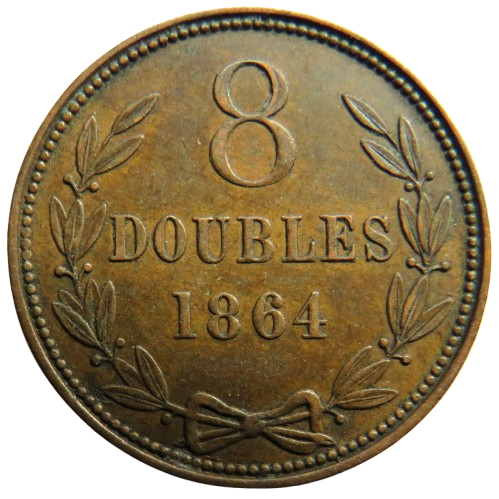 1864 Guernsey 8 Doubles Coin In Better Grade