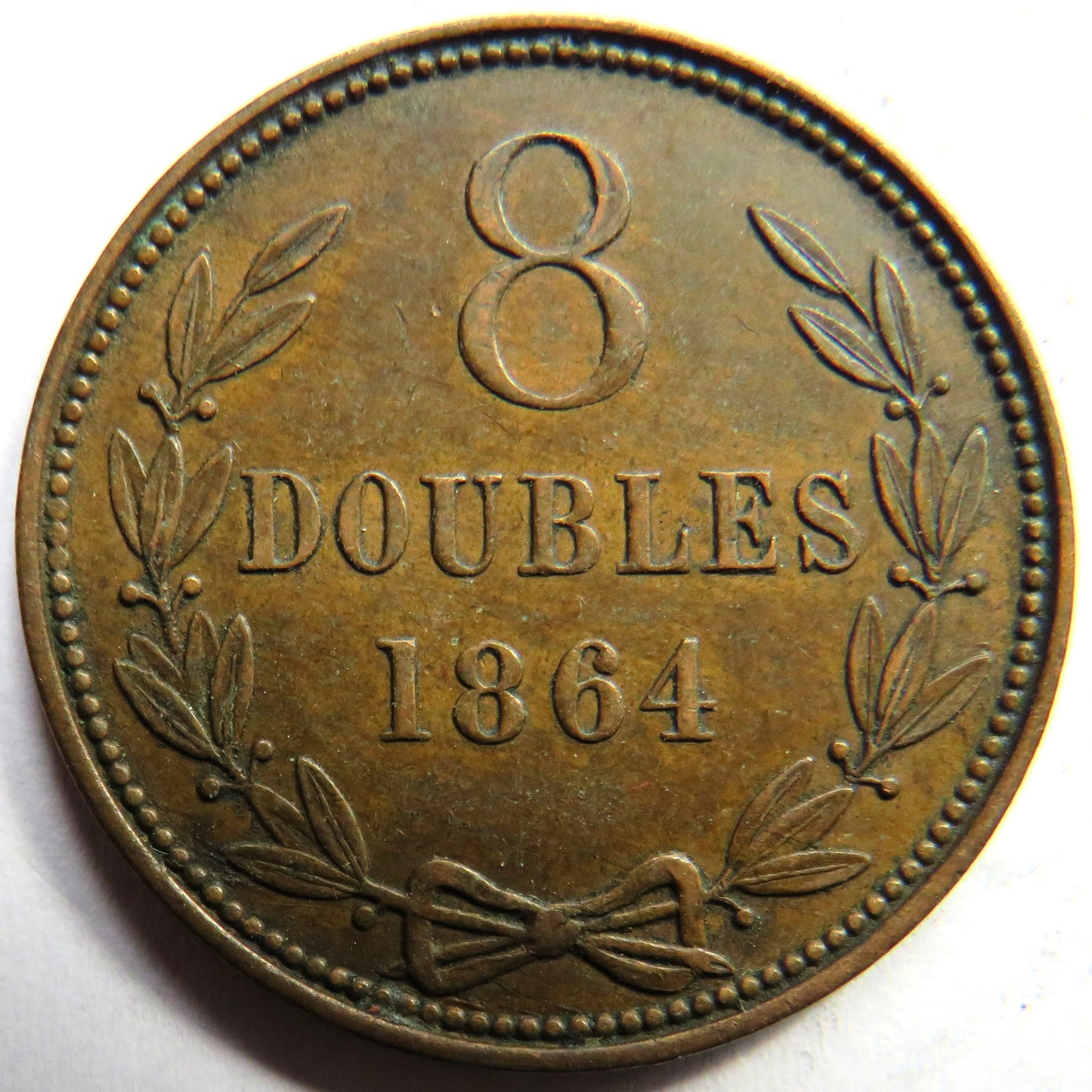 1864 Guernsey 8 Doubles Coin In Better Grade