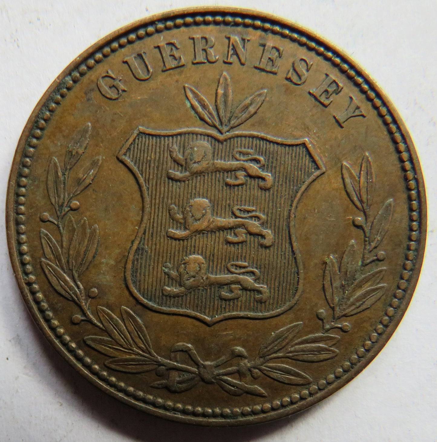 1864 Guernsey 8 Doubles Coin In Better Grade