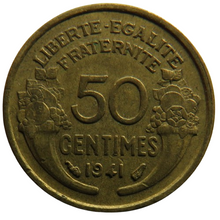 Load image into Gallery viewer, 1941 France 50 Centimes Coin
