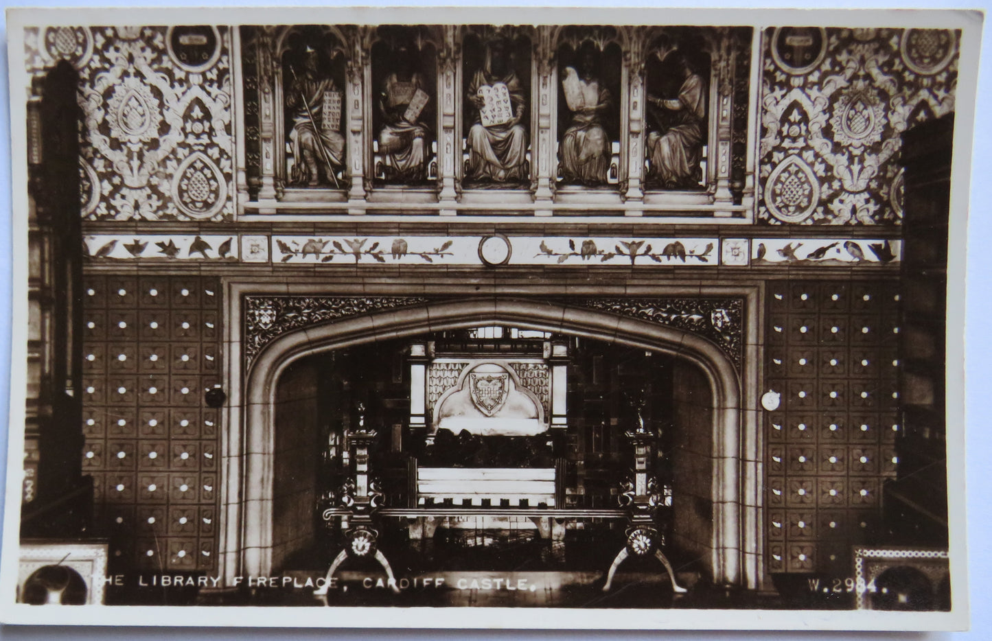 Vintage Postcard of The Library Fire Place, Cardiff Castle