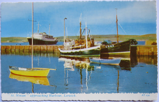 Vintage Postcard of "St. Ninian" Approaching Harbour, Lerwick