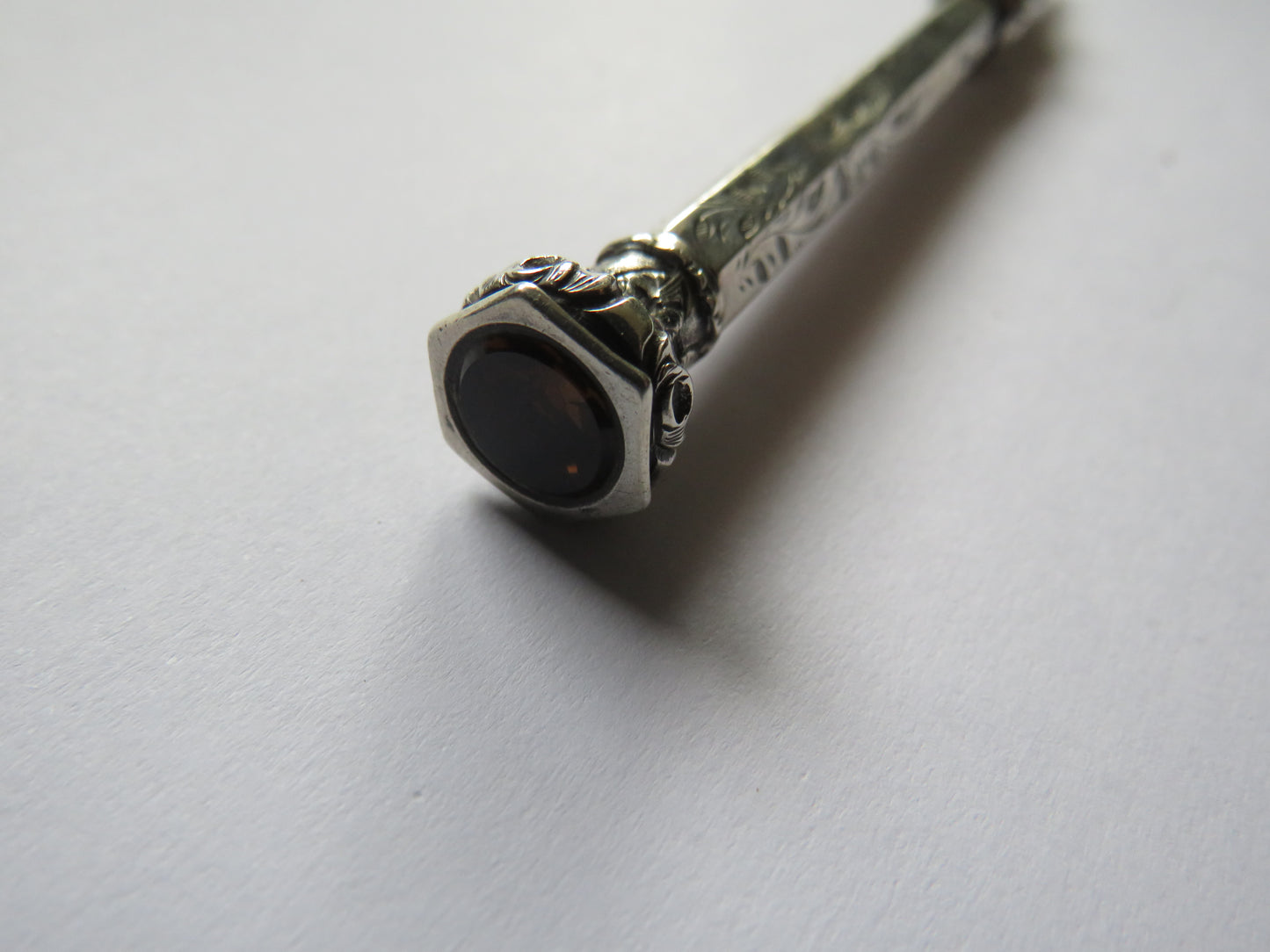 Antique White Metal / Silver & Citrine Propelling Pencil
