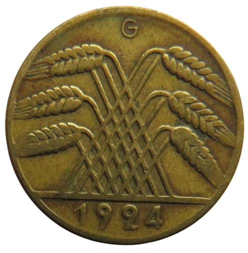 1924-G Germany - Weimar Republic 10 Reichspfennig Coin