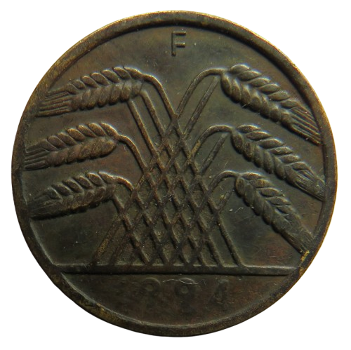 1924-F Germany - Weimar Republic 10 Rentenpfennig Coin