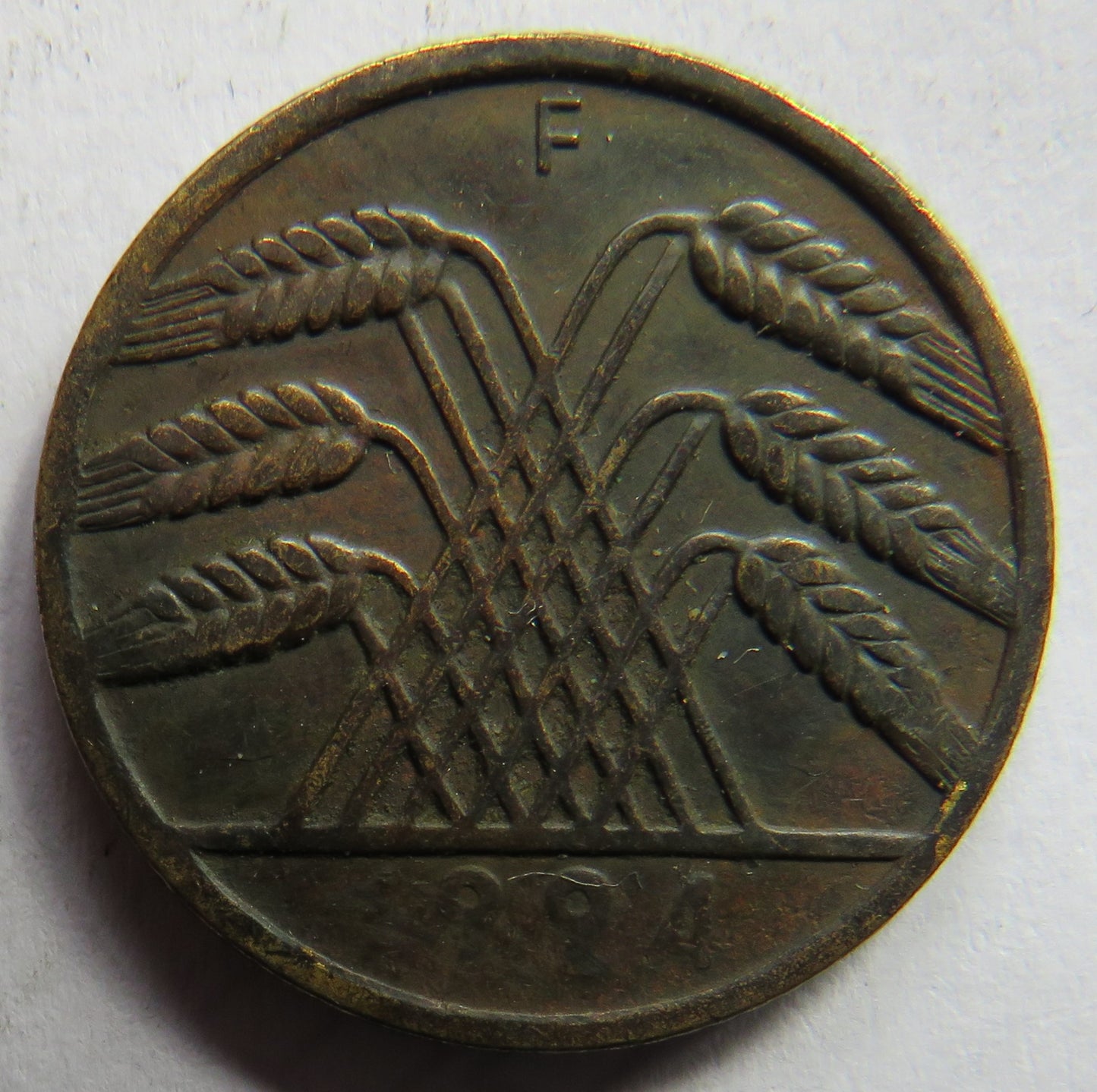 1924-F Germany - Weimar Republic 10 Rentenpfennig Coin