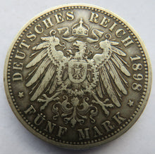 Load image into Gallery viewer, 1898-A German States Prussia Silver 5 Marks Coin
