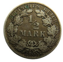 Load image into Gallery viewer, 1905-A Germany Silver 1/2 Mark Coin
